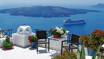 island, greece, ship, cruise ship, passenger ship, cruise, sea, ocean, santorini, greek, water, garden, chairs, potted plants, santorini, santorini, santorini, santorini, santorini